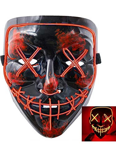 Halloween Scary Mask Cosplay Led Costume Mask EL Wire Light up for Halloween Festival Party (red)