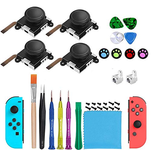 4 Pack Joycon Joystick Replacement, 33PCS Switch Analog Stick Parts for Nintendo Switch Joy Con Controller Thumbstick, Include Full Repair Tool Kit and 2 Metal Lock Buckles