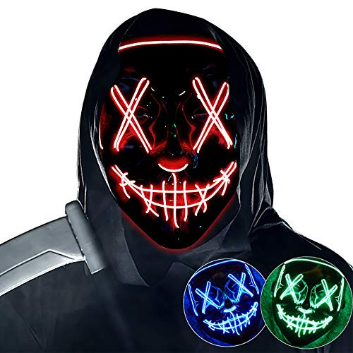Halloween Mask LED Light up Masks Scary mask for Festival Cosplay Halloween Costume Masquerade Parties,Carnival,Red