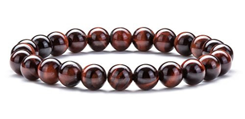 Hamoery Men Women 8mm Natural Stone Beads Bracelet Gifts for Friends Elastic Yoga Agate Bracelet Bangle(Red Tiger Eye)