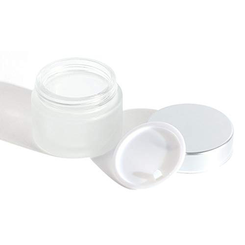 3Pcs 30ml/1oz Frosted Clear Glass Empty Refillable Cosmetic Jars with Silver Lid and Liner Facial Cream Lotion Cases Boxes Pots Tins Containers Dispense Sample Bottle for Cream Balm Storage