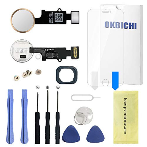 OKBICHI Home Button for iPhone 7/7 Plus and iPhone 8/8 Plus(Rose Gold) Main Key Flex Cable Assembly Replacement - Repair Tools with Screen Protector