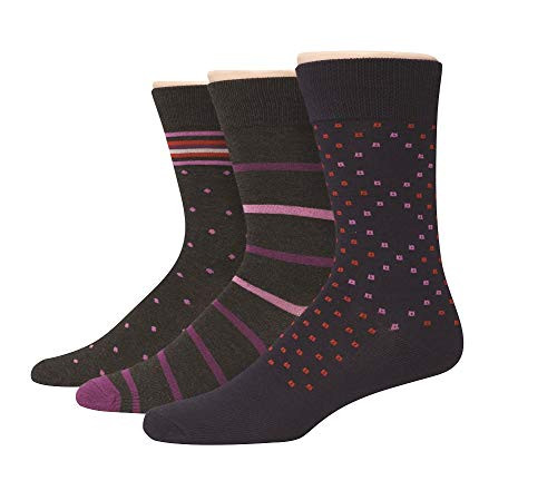 Hanes Men's Dress Crew Sock, Navy With Red AND VIOLET pattern, 10-13 (Shoe Size: 6-12)