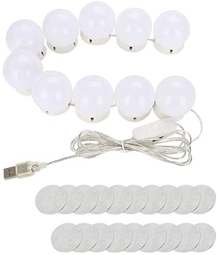 Hollywood Style LED Vanity Mirror Light Kit for Makeup Dressing, 10pcs USB Dimmable Bulbs with 20pcs Double-Sided Tapes for Vanity Table Set US Plug, Mirror Not Included