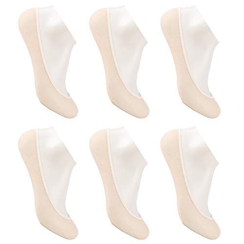 Enerwear Women's 6 Pack No Show Socks Ultra Low Microfiber Liner Socks (US 9-10, Beige)