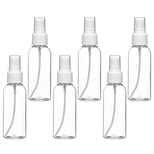 HYANUP 1oz/30ml 6-Pcs Clear Plastic Refillable Empty Fine Mist Spray Bottles for Cleaning, Perfume,Essential Oils,Portable Cosmetic Liquid Spray Bottle (6pack-1oz)