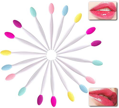 18 PCS Silicone Exfoliating Lip Brush, Tiction Double-Sided Soft Silicone Lip Scrub Brush Cleaning Exfoliating Lip Brush Beauty Tool, 6 Colors, for Smoother Skin and Fuller Lip Appearance