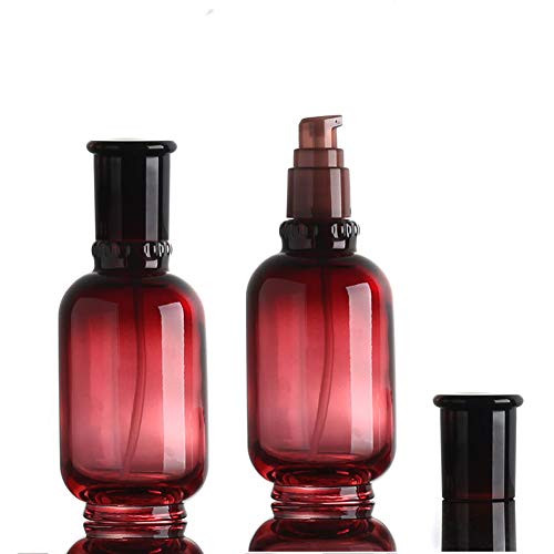 ericotry 2PCS 50ML Empty Refillable Wine Red Glass Cosmetic Lotion Pump Pot Bottle Container Lightweight Leak Proof  and  Shockproof Container