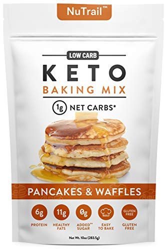 NuTrail - Keto Pancake  and  Waffles Low Carb Food Baking Mix   1g Net Carb Per Serving   Gluten Free   No Added Sugar   Perfect Easy to Bake Breakfast Pancakes (10 ounce)