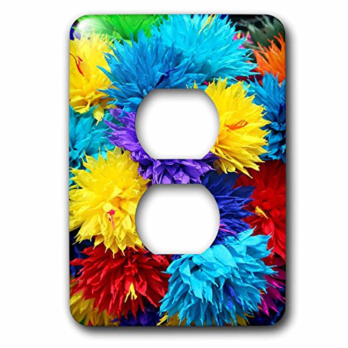 3dRose lsp_62205_6"Silk Flowers In Turquoise Red Yellow N Purple" Plug Outlet Cover Multicolor