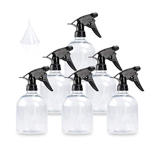HATOKU 6pcs 16oz Empty Clear Plastic Spray Bottles, Adjustable Head Sprayer for Cleaning Solutions, Planting, Cooking