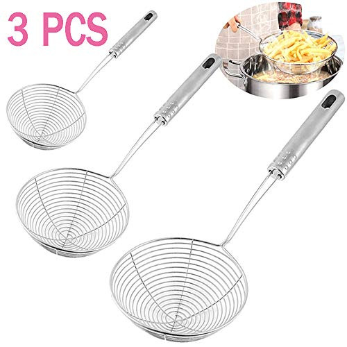 Set of 3 Stainless Steel Skimmer Spider Strainer,Wire Skimmer Spoon,Strainer Ladle with Handle for Kitchen Deep Fryer,Pasta,Spaghetti,Noodle(5 Inches,6 Inches,7 Inches) Set of 3 Stainless Steel Skimmer Spider Strainer,Wire Skimmer Spoon,Strainer Ladle with Handle for Kitchen Deep Fryer,Pasta,Spaghetti,Noodle(5 Inches,6 Inches,7 Inches)