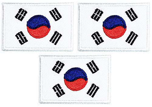 Umama Patch Set of 3 Mini Flag '' 1.1X1.6 '' South Korea Flag Embroidered Iron On Applique Patch National Country South Korea Flag Patches Craft Decorative Repair Clothing Jeans T-Shirt Hat Backpacks