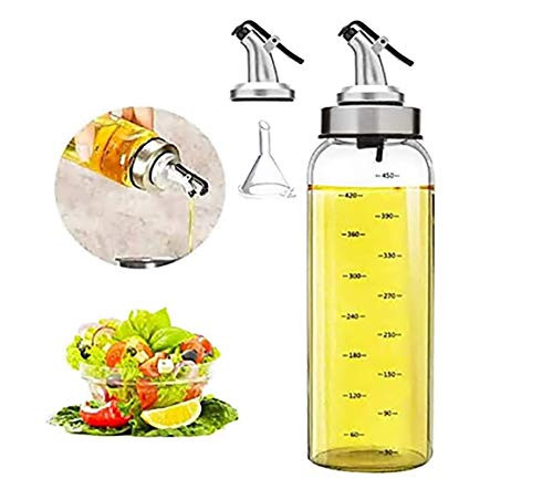 2 pack Olive Oil Dispenser Bottle - 17 oz and 7 oz. Big Olive Oil Dispenser Cruet Stainless Steel Pour Spout,Glass Cooking Oil Vinegar Measuring Dispenser Set for Kitchen and BBQ