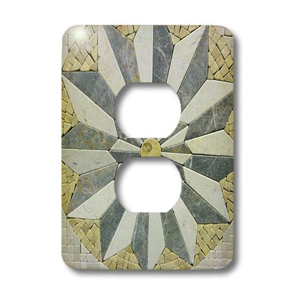 3dRose lsp_35008_6 Two Plug Outlet Cover with Pale Grey and Yellow Starburst Mosaic