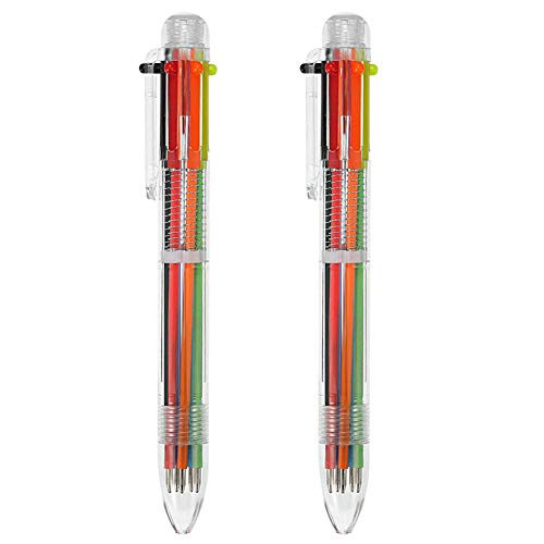 HeTaoCat Multicolor Pens - 2 Pack of 6-in-1 Retractable Ballpoint Pens - 0.5mm Best for Smooth Writing