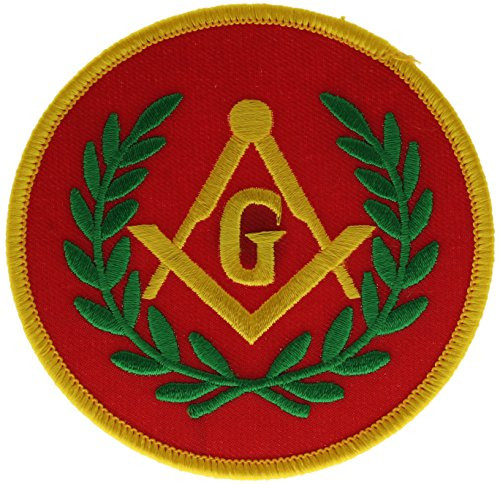 Red Masonic G and Wreath 3.5 inch Iron on Embroidered Patch PW_RedGWreath