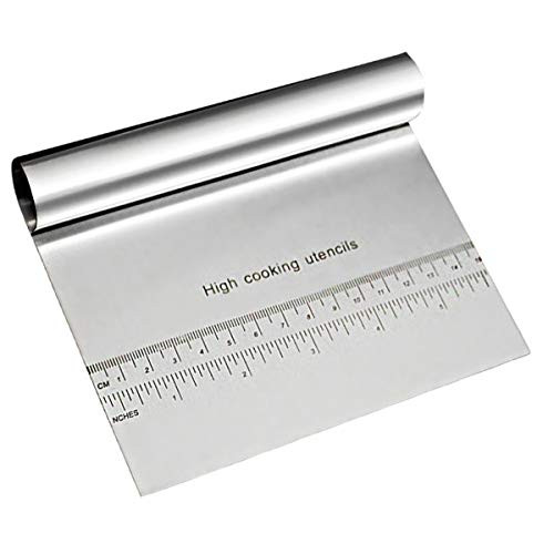 DERCLIVE Pro Dough Pastry Scraper/Cutter/Chopper Stainless Steel Mirror Polished with Measuring Scale Multipurpose- Cake, Pizza Cutter - Pastry Bread Separator Scale Knife Kitchen Baking Tool