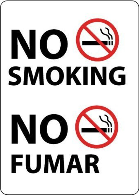NMC M749AB Bilingual No Smoking Sign, Legend "NO SMOKING" with Graphic, 10" Length x 14" Height, Aluminum 0.40, Red/Black on White