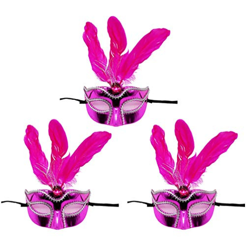 Garneck 3PCS Led Feather Mask Feathered Masquerade Mardi Gras Party Favors Mardi Gras Costume Party Acccessory