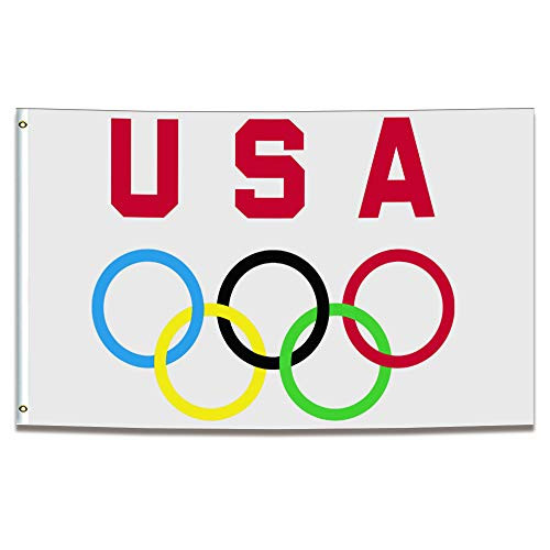 ENMOON USA Olympics Flag (3x5ft, Vivid Color, 150D Poly) HD Printing Anti-Fade Poly with Two Brass Grommets