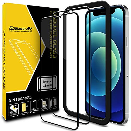 2Pack GOBUKEE Screen Protector for iPhone 12 Mini Tempered Glass,HD Clear,Bubble Free,Easy Installation Frame,Full Coverage,Case Friendly Compatible with iPhone 12 Mini 5G (5.4 inch) 2020