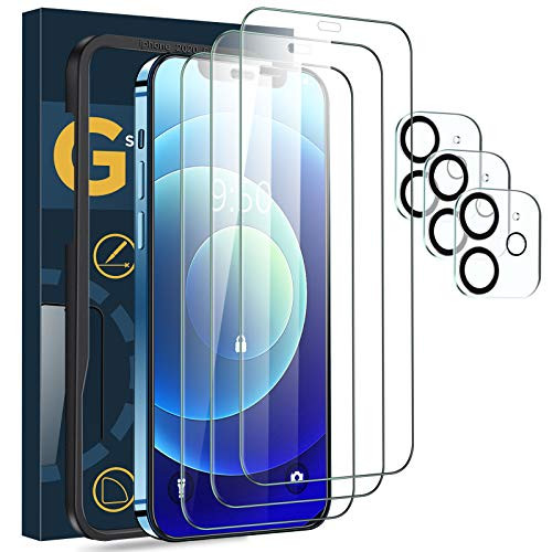 6 Pack  Volluroy 3 Pack Screen Protector for iphone 12 with 3 Pack Tempered Glass Camera Lens Protector, Tempered Glass Film, 9H Hardness HD Clear Case Friendly Easy Installation Frame 6.1 inch
