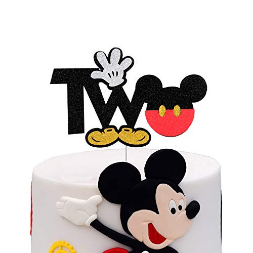 Mickey Mouse TWO Cake Topper for Two Years Old,Cartoon Happy Birthday Cake Decor,Mickey Theme 2nd Second Birthday Party Decorations