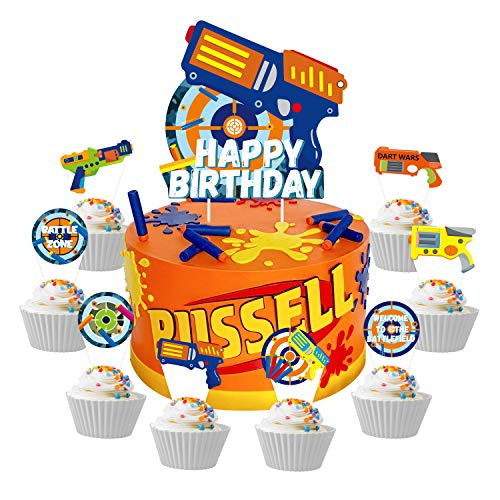 TICIAGA Dart War 49pcs Birthday Cake Toppers, Dart War Cupcake Topper Cake Picks for Boys, Dart Gun Happy Birthday Cake Topper Sign Banner, Blaster Battle Theme Cake Decoration Party Supplies for Kids TICIAGA Dart War 49pcs Birthday Cake Toppers, Dart War Cupcake Topper Cake Picks for Boys, Dart Gun Happy Birthday Cake Topper Sign Banner, Blaster Battle Theme Cake Decoration Party Supplies for Kids