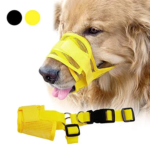 OMAIC Dog Muzzle with Adjustable Straps, Nylon Mesh Breathable Dog Muzzle for Biting, Anti-Barking Pet Muzzle for Large Medium Small Size Dogs (XL, Yellow)