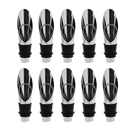 Geesatis 10 Pcs Wine Pourer Stainless Steel Wine Pourer and Stopper Spouts Set for Wine Beer Drink Liquid Dispenser