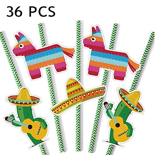 Mexican Fiesta Party Paper Straws 36 Pack Cinco de MAYO Drinking Striped Straws Festival Decor Favor Sombrero Donkey Cactus Decorative, 36PCS Mexican Fiesta Party Paper Straws 36 Pack Cinco de MAYO Drinking Striped Straws Festival Decor Favor Sombrero Donkey Cactus Decorative, 36PCS