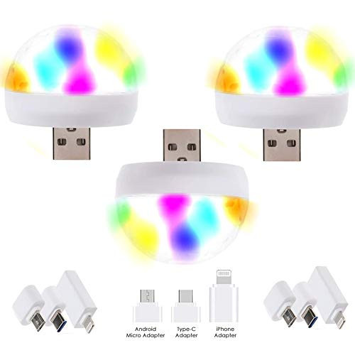 ZYHW USB Mini Disco Lights with 3 Set Adapter, Colorful Sound Control Led Atmosphere Party Ball Car Lamp Interior Ambient Star Light