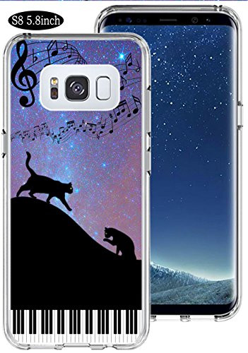 Galaxy S8 Case Cat,Ecute Soft Slim Flexible Clear Rubber Side + Style Hard Back Case for Samsung Galaxy S8 5.8" (2017) - Small Love Cats and Music Note
