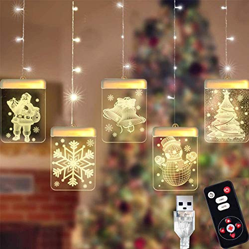 VEEKI Christmas Curtain Light String, 47 LED Fairy Star Window Christmas Lights USB Powered Window Icicle Decor Lighting 8 Modes with Remote Control for Home Christmas Decorations Party (Warm White)