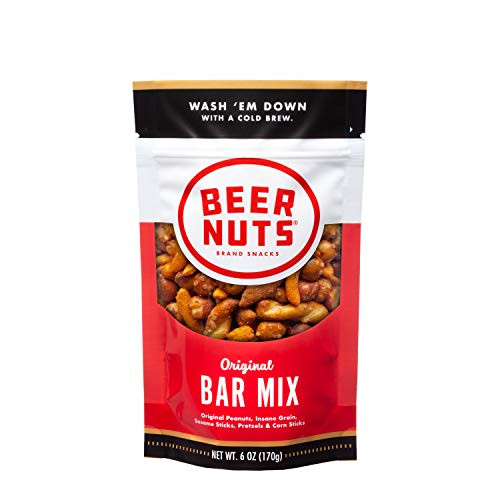 BEER NUTS Original Bar Mix - 6oz Resealable Bag, , Pretzels, Cheese Sticks, Sesame Sticks, Roasted Corn Nuts, and Original Peanuts