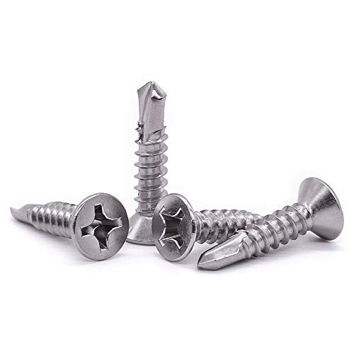 14 x 3/4 inch Flat Head Self Drilling Screw Pack of 50, 410 Stainless Steel, Phillips Drive Sheet Metal Tek Screws, Modified Truss Head Self Driller, Self Tapping Screws