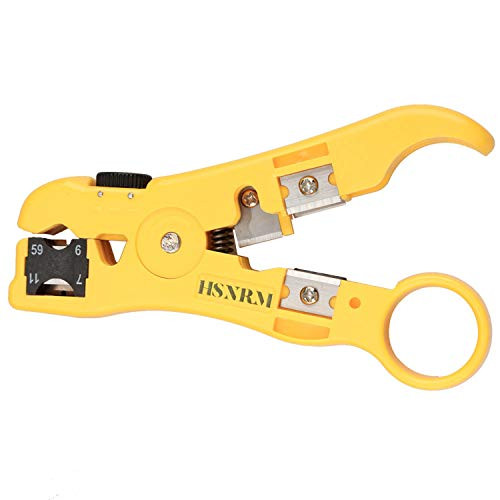 HSNRM Wire Stripping and Cutting Tool for UTP, FTP, STP, Flat Cable,Cat5e, Cat6, Cat6A Ethernet, RG59, RG6, RG7, RG11 Coax Cable, Adjustable Blade Depth