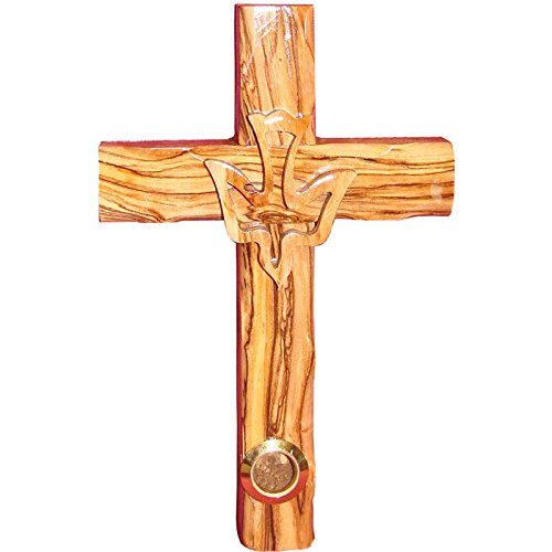 Zuluf Wall Hanging Wood Cross Religious Gift Olive Wood Dove Israel Holy Spirit Cross  and  Holy Land Certificate - Wall Olivewood Cross Wooden Hand Made from Jerusalem Israel  16cm / 6.3 Inches CRS023