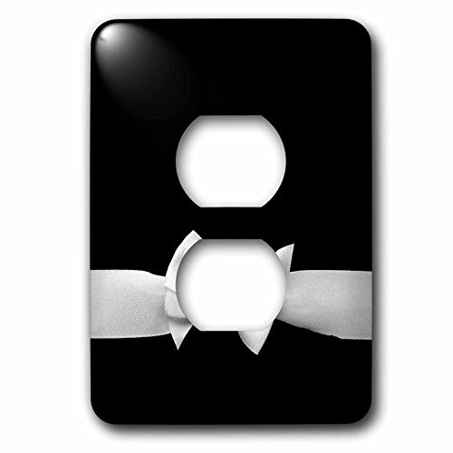 3dRose lsp_56658_6 Elegant and Classy White Ribbon Bow on Sleek Stylish Black  Womens Retro Fashion Style  2 Plug  Outlet Cover