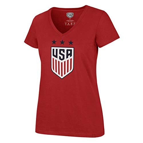 OTS World Cup Soccer U.S. Women's Soccer Team Women's Rival V-Neck Tee, Star Logo Red, X-Large