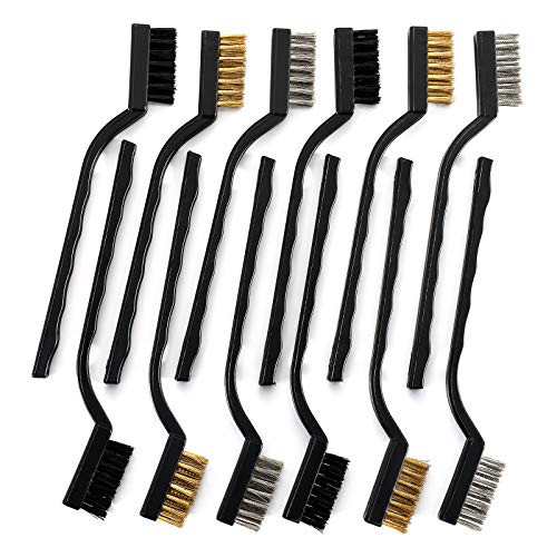 TILAX 12 Pack Wire Brush Set for Cleaning Welding Slag and Rust, Curved Handle Masonry brush Wire bristle Scratch Brush Stainless Steel, Brass and Nylon TILAX 12 Pack Wire Brush Set for Cleaning Welding Slag and Rust, Curved Handle Masonry brush Wire bristle Scratch Brush Stainless Steel, Brass and Nylon
