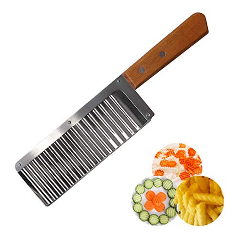 Roponan Crinkle Cutter Knife, Wavy Chopper, Stainless Steel Wavy Slicer with Wooden Handle, Vegetable Potato Cucumber Carrot Garnishing Knife