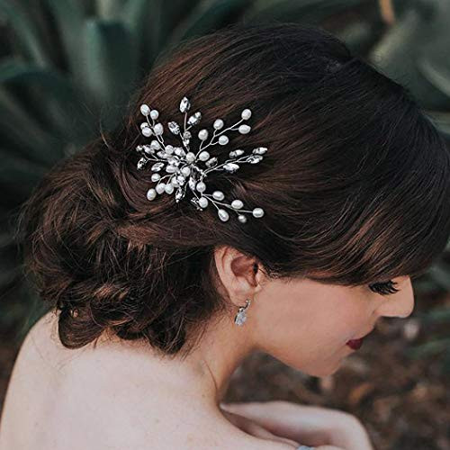 Earent Bride Wedding Hair Comb Pearl Hair Piece Silver Crystal Hair Accessories Bridal Headpiece with Rhinestone for Women and Girls Earent Bride Wedding Hair Comb Pearl Hair Piece Silver Crystal Hair Accessories Bridal Headpiece with Rhinestone for Women and Girls