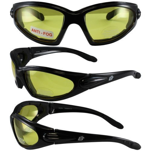 Birdz Eyewear Quail Padded Motorcycle Glasses (Black Frame/Yellow Lens)