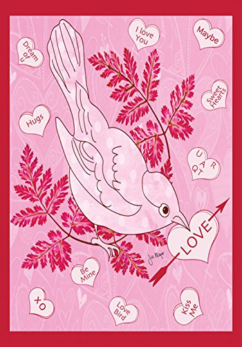 Toland Home Garden Love Bird 12.5 x 18 Inch Decorative Pink Red Valentine Candy Heart Garden Flag