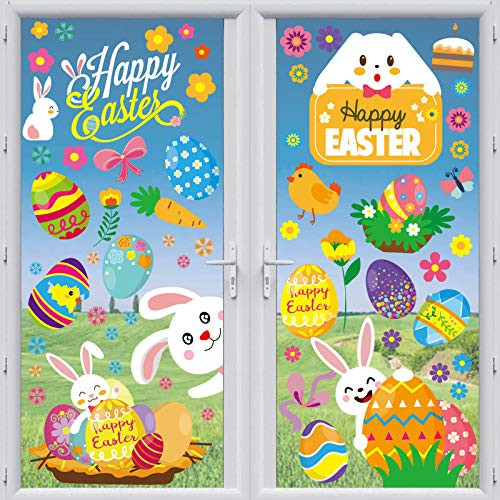 Easter Window Clings Easter Stickers - 148pcs 10 Sheets Easter Window Clings for Glass Windows Spring Window Clings Window Stickers for Kids