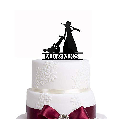 Bridal Garter Hunter Rifle Wedding Cake Topper, The Hunt is Over Cake Topper, Bride Groom Dragging, Funny Mr and Mrs Cake Topper