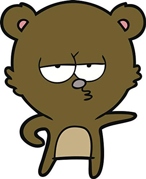 EW Designs Cute Kawaii Brown Bear Pen Art Cartoon - Bored Vinyl Decal Bumper Sticker (4 inch Tall)