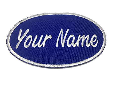 Lan Stang Custom Embroidered Name Patch Uniform Name Tag Personalized Label Iron On Sew On 2x4 inches (Blue-Oval)